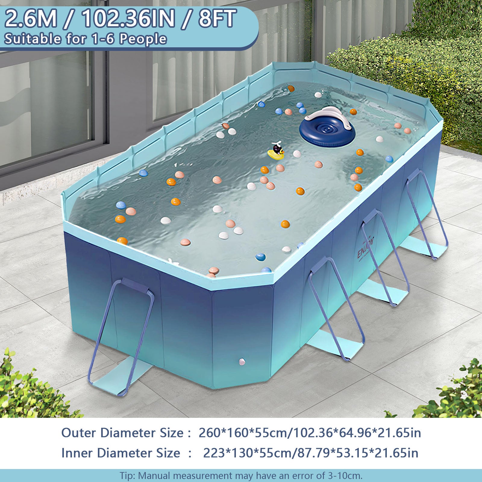 2.6m-3m Foldable Pool Non-Inflatable Kids and Adults Outdoor Swimming Pool Summer Water Party Large Swimming Pool Family Pool