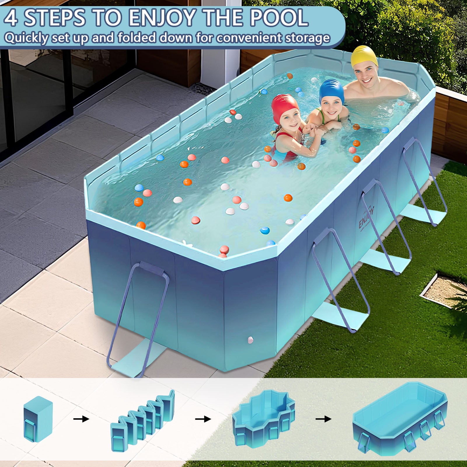 2.6m-3m Foldable Pool Non-Inflatable Kids and Adults Outdoor Swimming Pool Summer Water Party Large Swimming Pool Family Pool