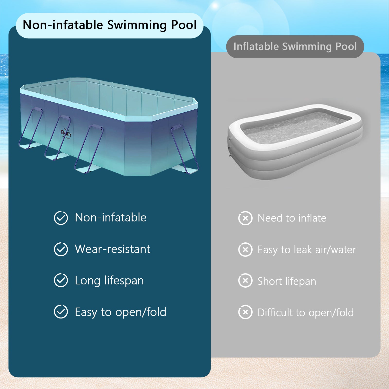 2.6m-3m Foldable Pool Non-Inflatable Kids and Adults Outdoor Swimming Pool Summer Water Party Large Swimming Pool Family Pool