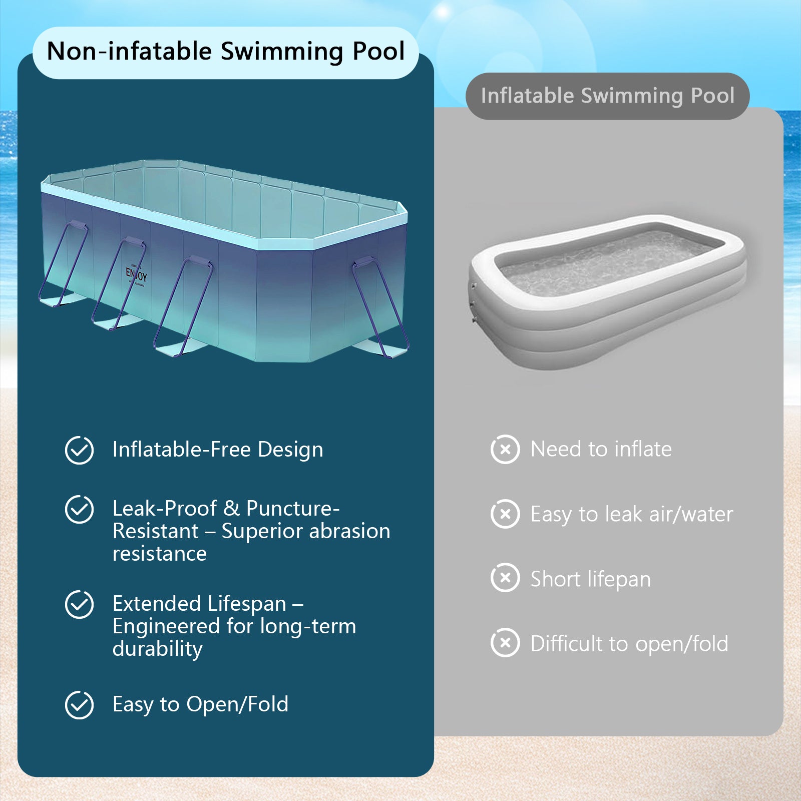 2.6m-3m Foldable Pool Non-Inflatable Kids and Adults Outdoor Swimming Pool Summer Water Party Large Swimming Pool Family Pool