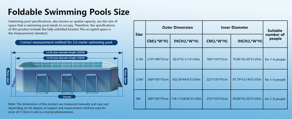2.6m-3m Foldable Pool Non-Inflatable Kids and Adults Outdoor Swimming Pool Summer Water Party Large Swimming Pool Family Pool