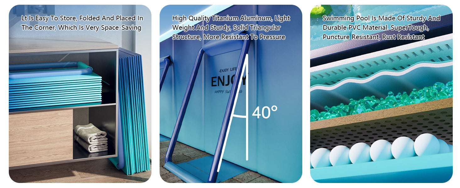 2.6m-3m Foldable Pool Non-Inflatable Kids and Adults Outdoor Swimming Pool Summer Water Party Large Swimming Pool Family Pool
