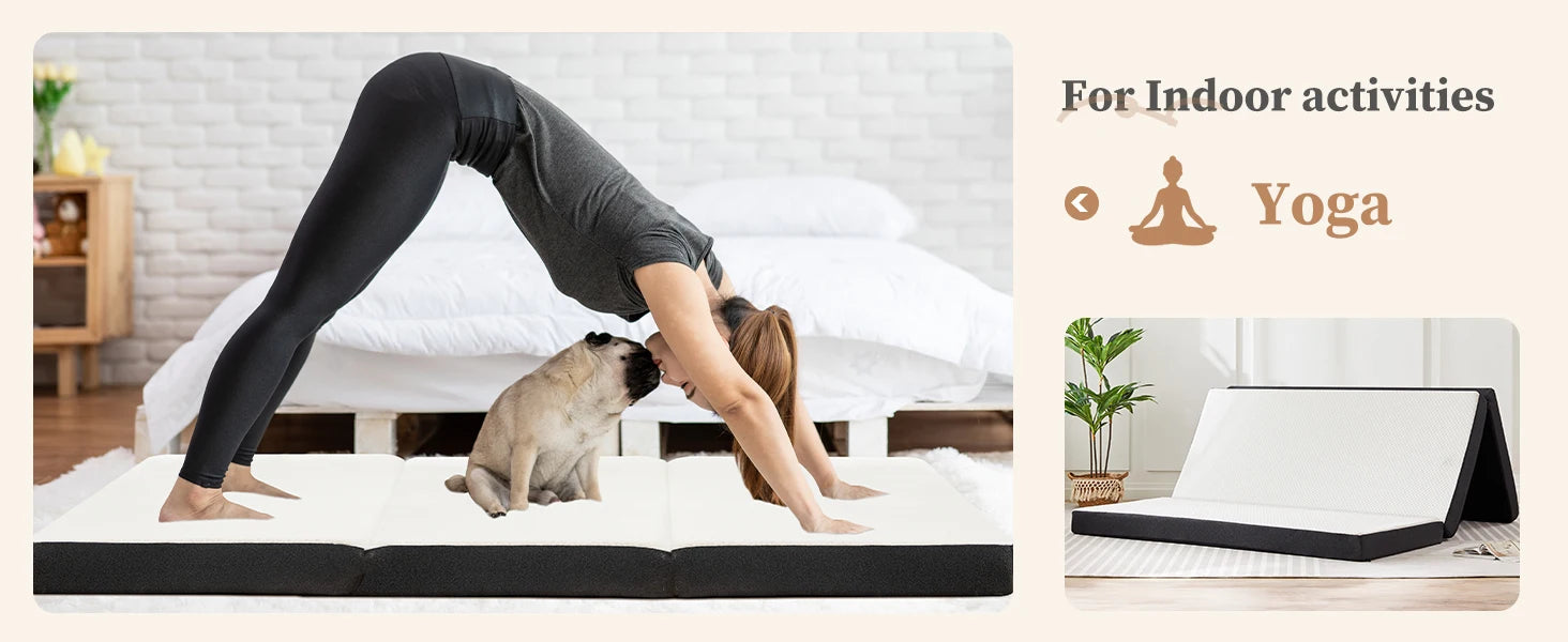 JHK Three Fold Portable Floor Bed,Certified By CertiPUR-US,Suitable For Travel,Camping,And Yoga,Soft Touch And Flexible Zipper