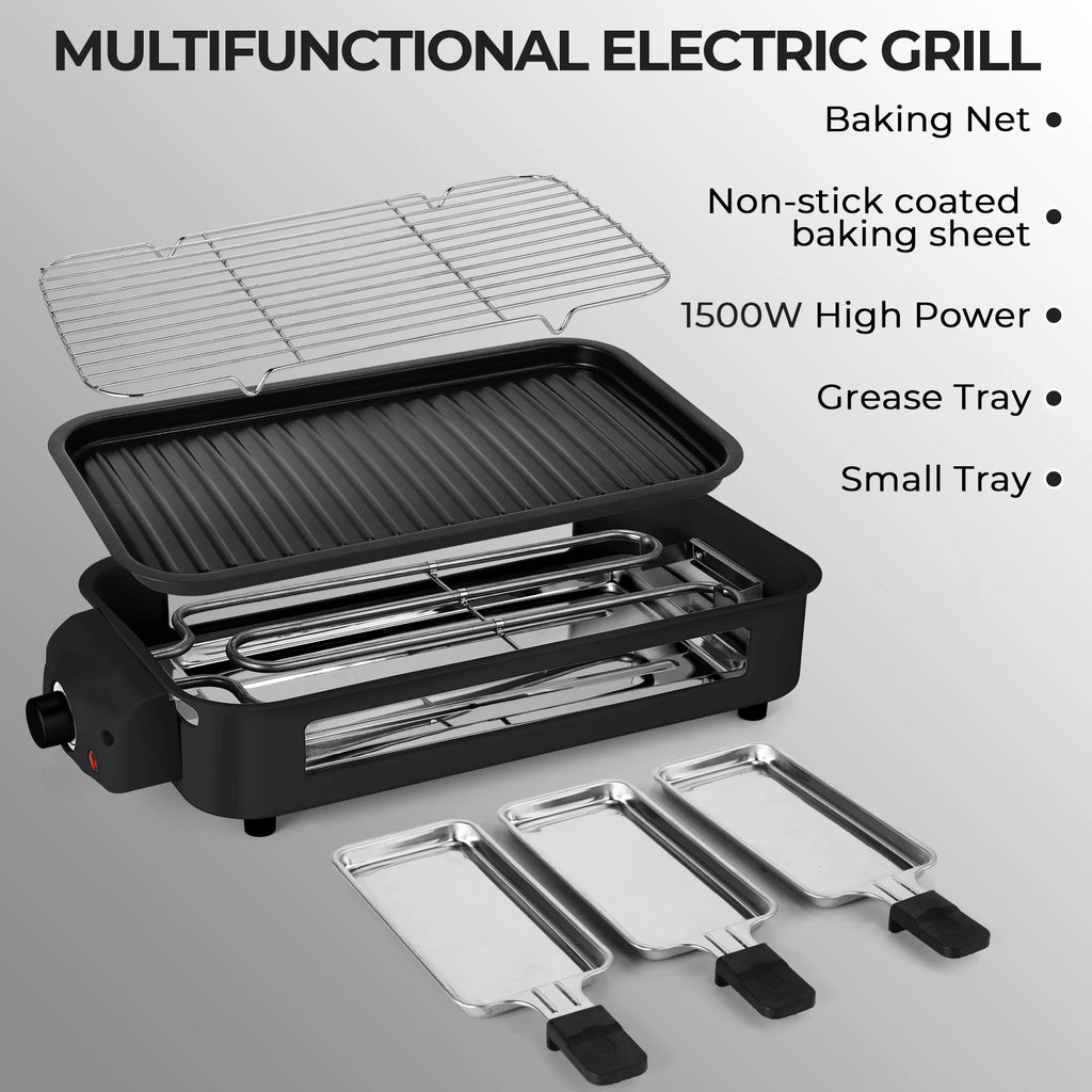 Suslas 2-in-1 Electric Grill Pan 1500W Non-Stick Smokeless BBQ Grill with Removable Plate for Home Kitchen