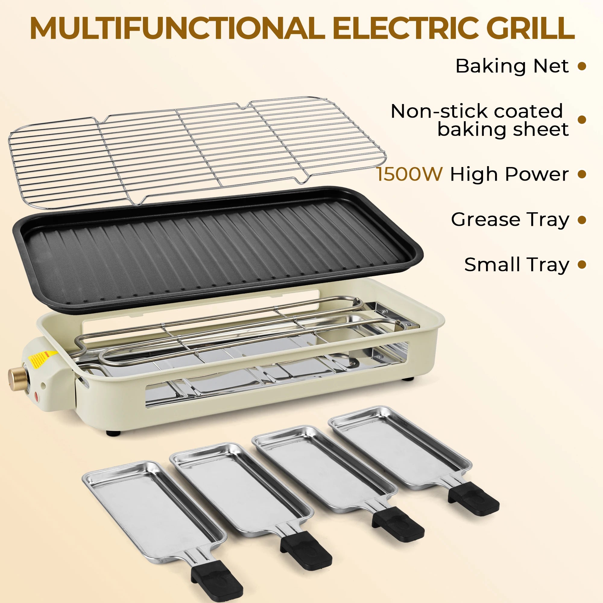 Suslas 2-in-1 Electric Grill Pan 1500W Non-Stick Smokeless BBQ Grill with Removable Plate for Home Kitchen