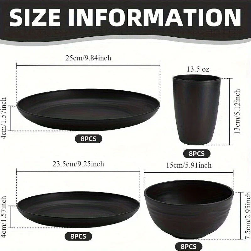 32/16 pieces, large wheat straw tableware set, kitchenware, suitable for 8/4 people, kitchenware, shatter-proof modern tableware