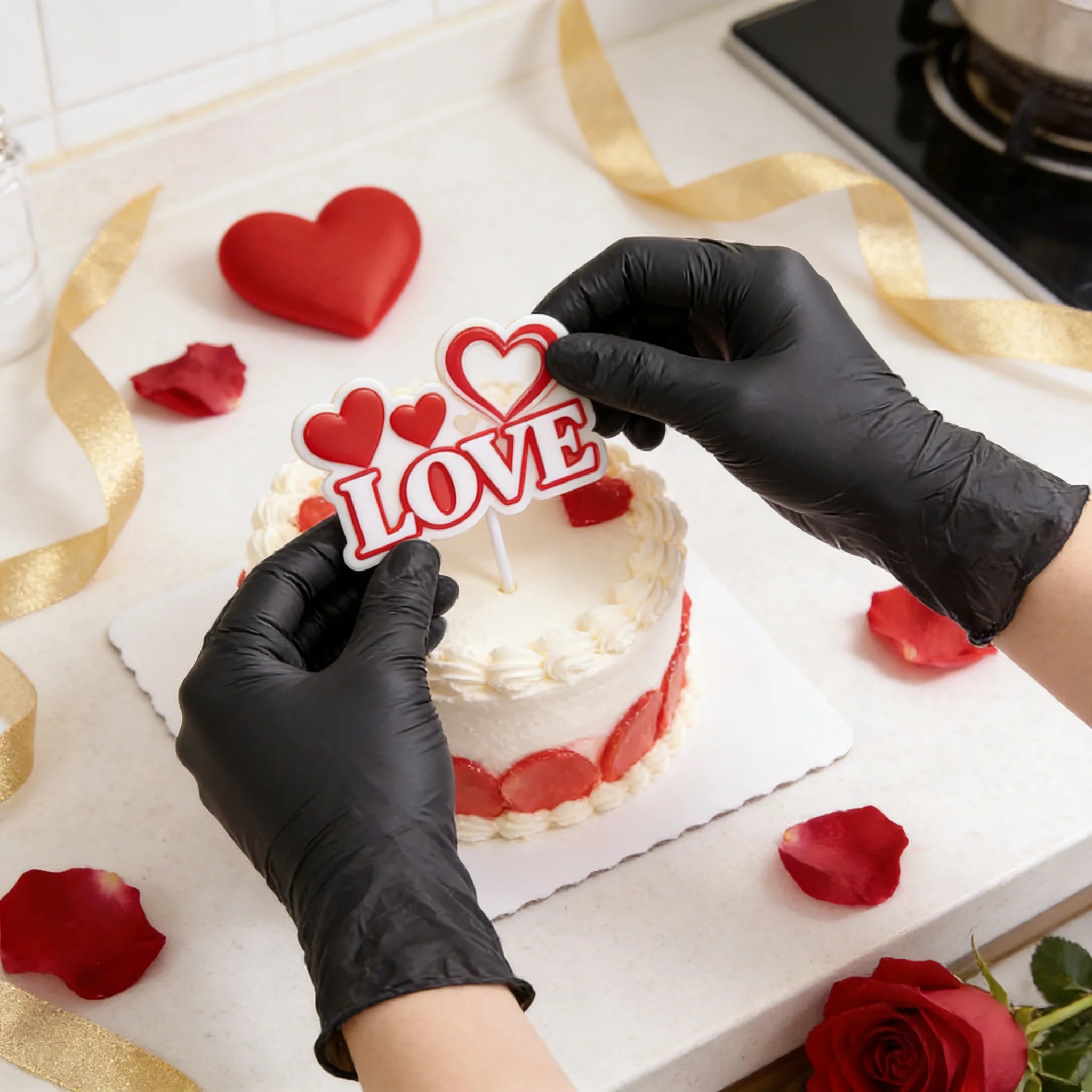 Heavy Duty Black Nitrile Gloves 100PCS, Food Safe & Chemical Resistant, Disposable for Cooking, Cleaning, DIY, Valentine's Prep