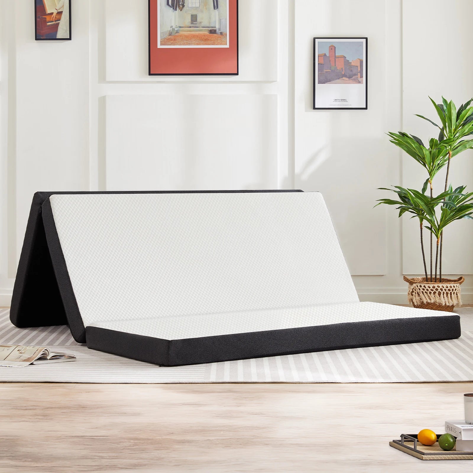 JHK Three Fold Portable Floor Bed,Certified By CertiPUR-US,Suitable For Travel,Camping,And Yoga,Soft Touch And Flexible Zipper