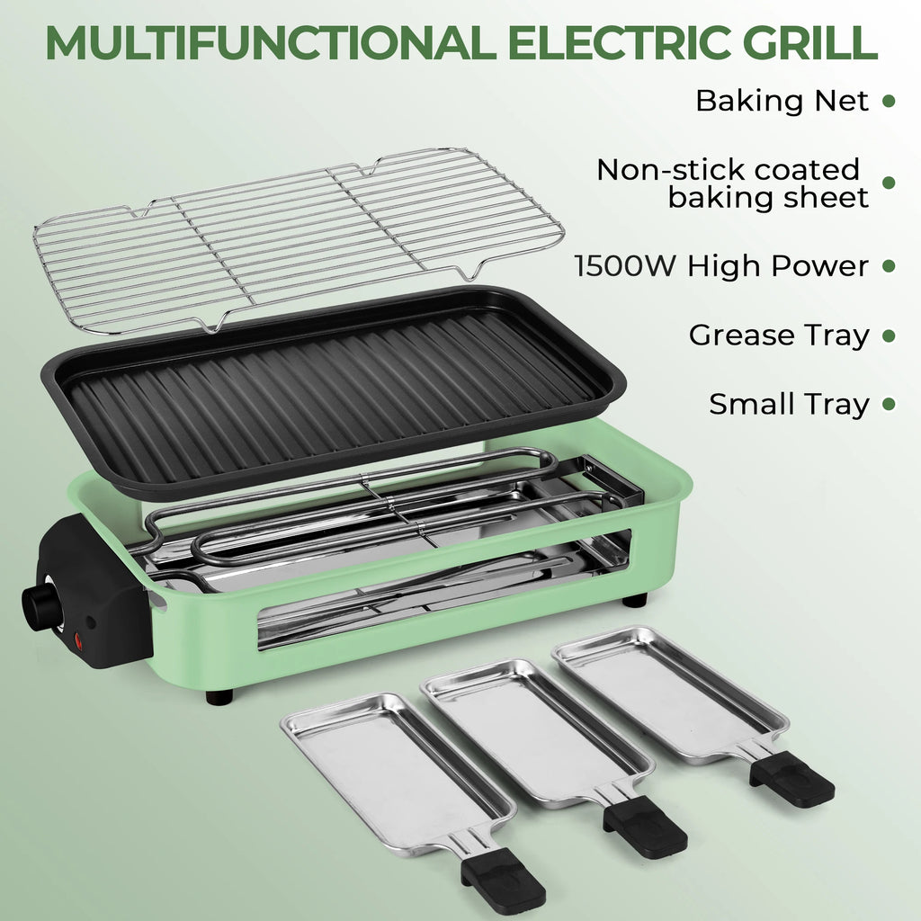 Suslas 2-in-1 Electric Grill Pan 1500W Non-Stick Smokeless BBQ Grill with Removable Plate for Home Kitchen