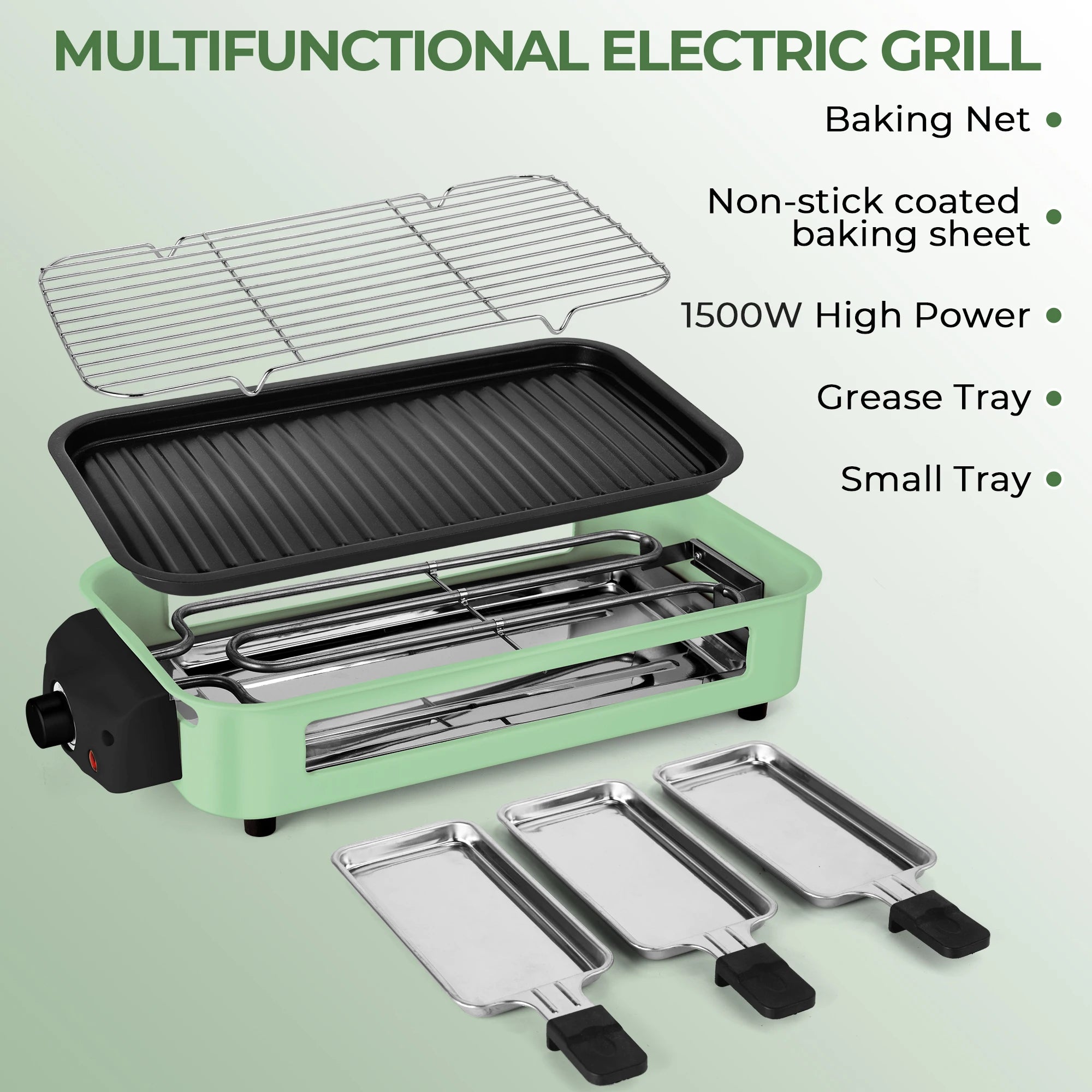Suslas 2-in-1 Electric Grill Pan 1500W Non-Stick Smokeless BBQ Grill with Removable Plate for Home Kitchen