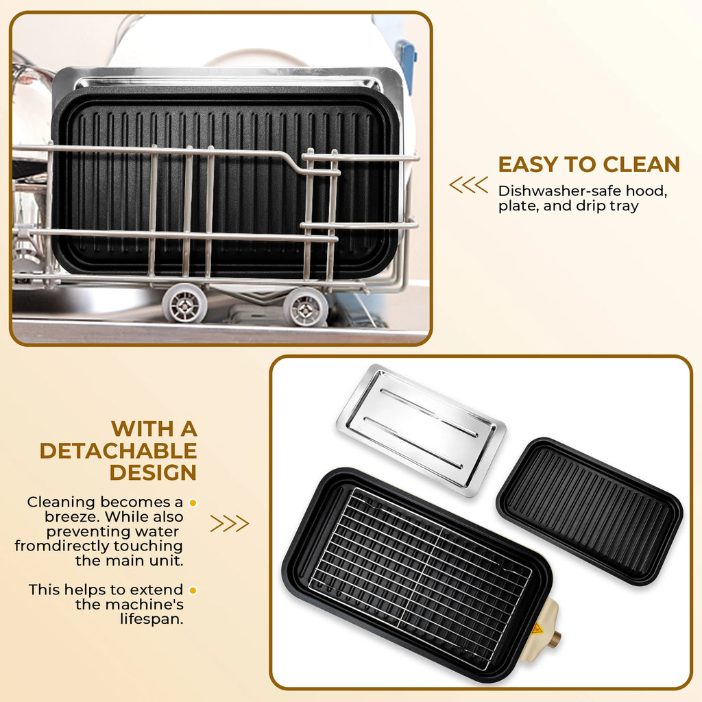 Suslas 2-in-1 Electric Grill Pan 1500W Non-Stick Smokeless BBQ Grill with Removable Plate for Home Kitchen