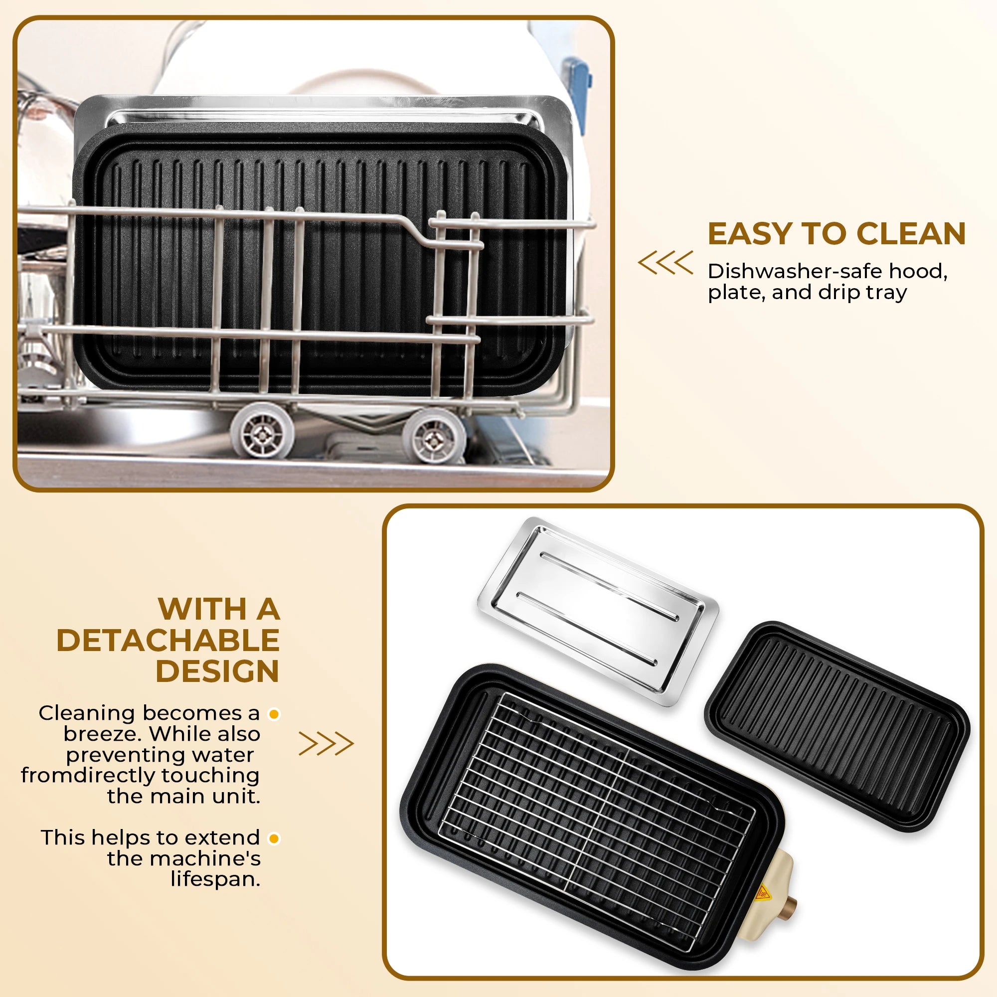 Suslas 2-in-1 Electric Grill Pan 1500W Non-Stick Smokeless BBQ Grill with Removable Plate for Home Kitchen