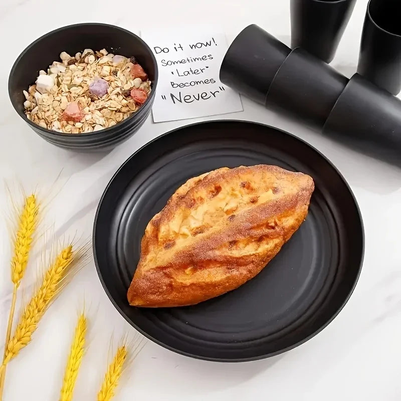 32/16 pieces, large wheat straw tableware set, kitchenware, suitable for 8/4 people, kitchenware, shatter-proof modern tableware