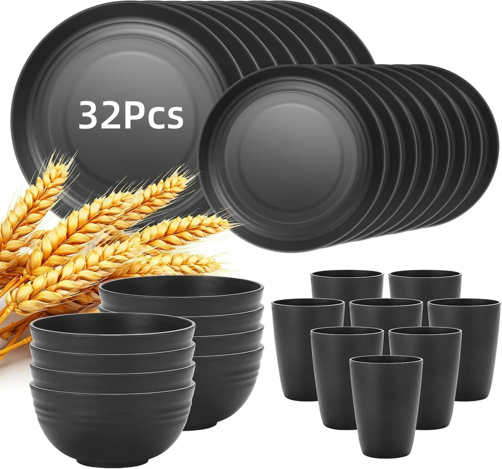 32/16 pieces, large wheat straw tableware set, kitchenware, suitable for 8/4 people, kitchenware, shatter-proof modern tableware
