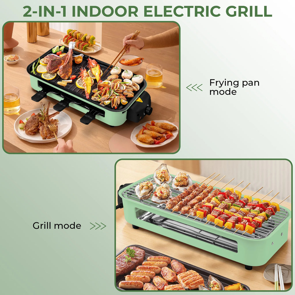 Suslas 2-in-1 Electric Grill Pan 1500W Non-Stick Smokeless BBQ Grill with Removable Plate for Home Kitchen