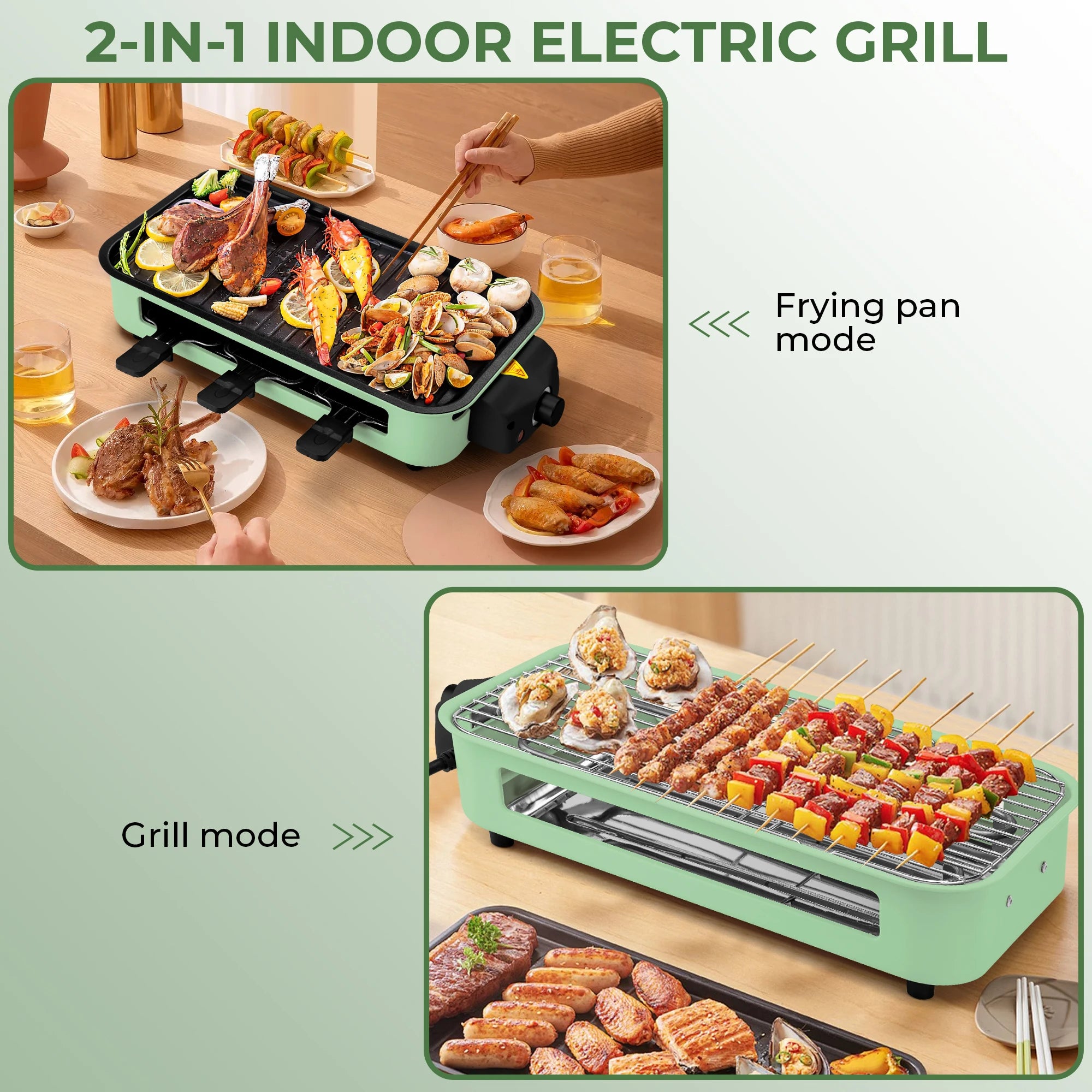 Suslas 2-in-1 Electric Grill Pan 1500W Non-Stick Smokeless BBQ Grill with Removable Plate for Home Kitchen
