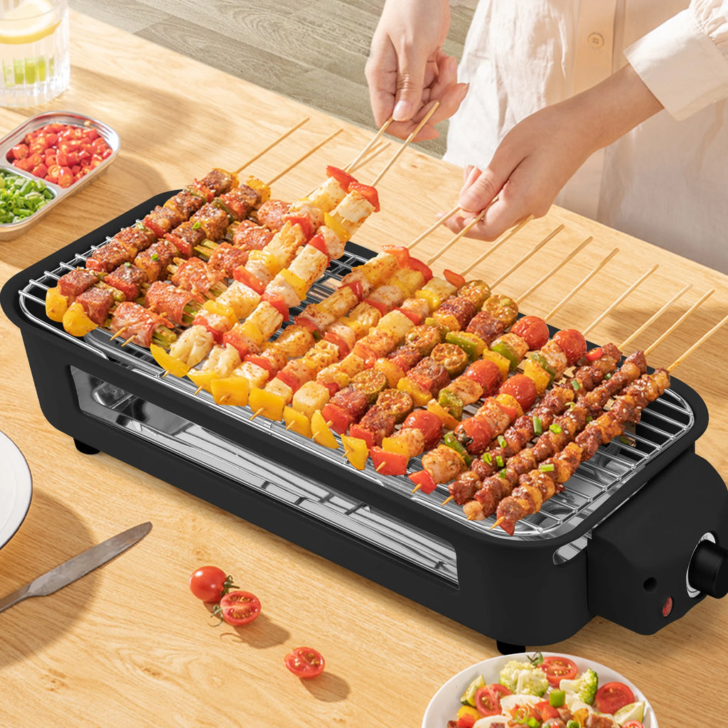 Suslas 2-in-1 Electric Grill Pan 1500W Non-Stick Smokeless BBQ Grill with Removable Plate for Home Kitchen
