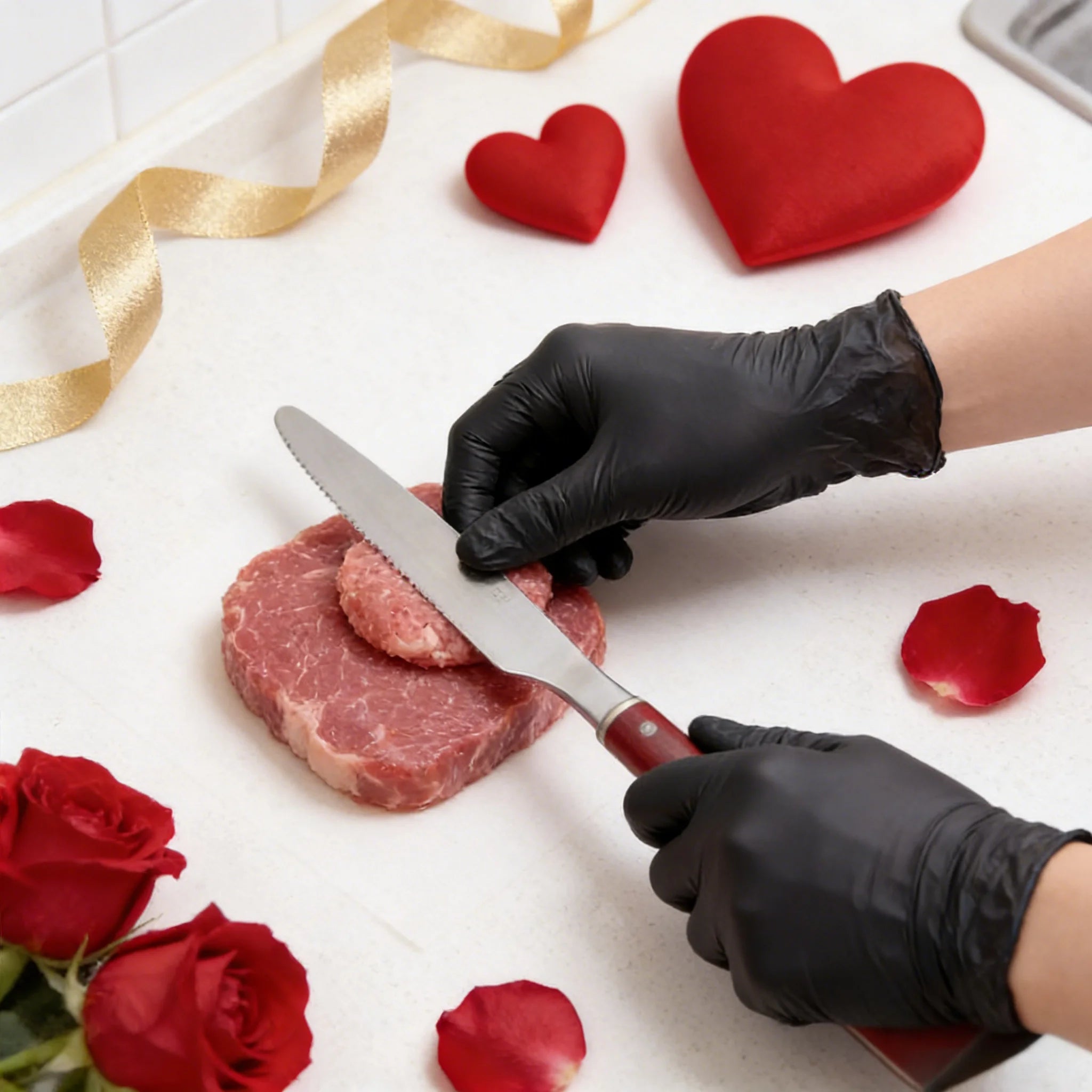 Heavy Duty Black Nitrile Gloves 100PCS, Food Safe & Chemical Resistant, Disposable for Cooking, Cleaning, DIY, Valentine's Prep