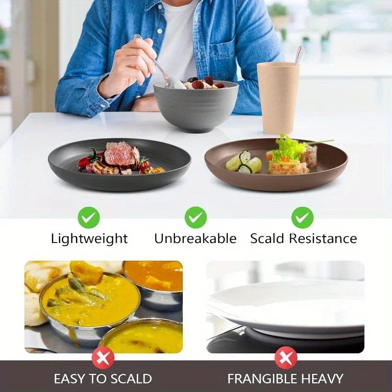 32/16 pieces, large wheat straw tableware set, kitchenware, suitable for 8/4 people, kitchenware, shatter-proof modern tableware