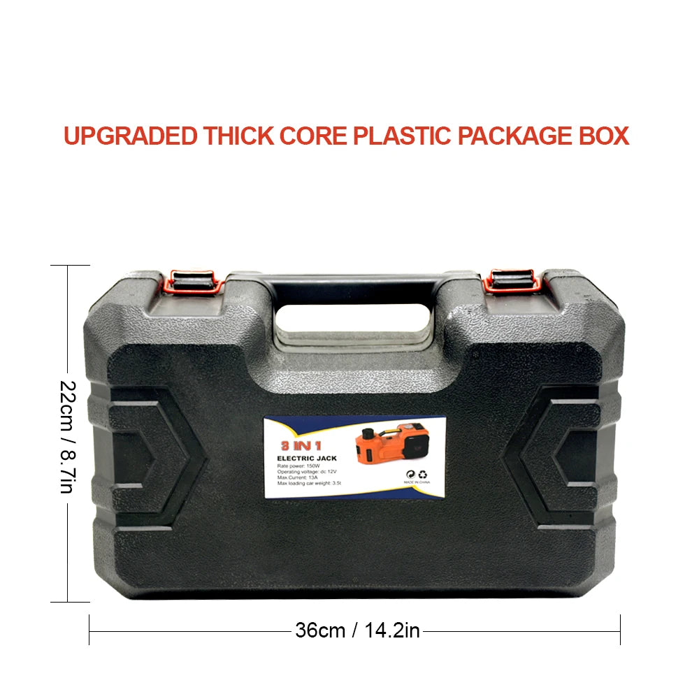 12V 5Ton Car Electric Hydraulic Floor Jack, Tire Inflator Pump and LED Flashlight 3 in 1 Set With Safe Hammer QZ002
