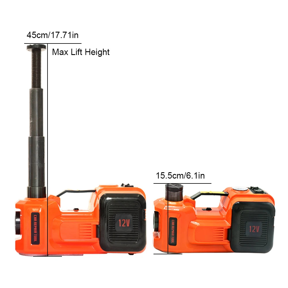 12V 5Ton Car Electric Hydraulic Floor Jack, Tire Inflator Pump and LED Flashlight 3 in 1 Set With Safe Hammer QZ002