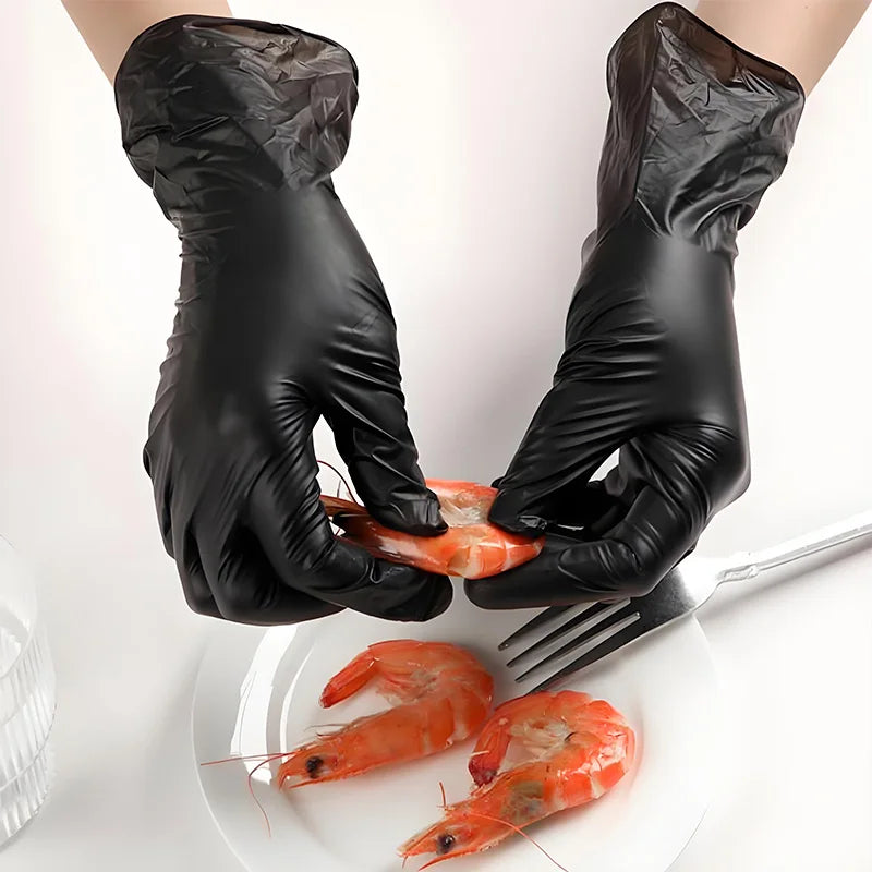 Heavy Duty Black Nitrile Gloves 100PCS, Food Safe & Chemical Resistant, Disposable for Cooking, Cleaning, DIY, Valentine's Prep