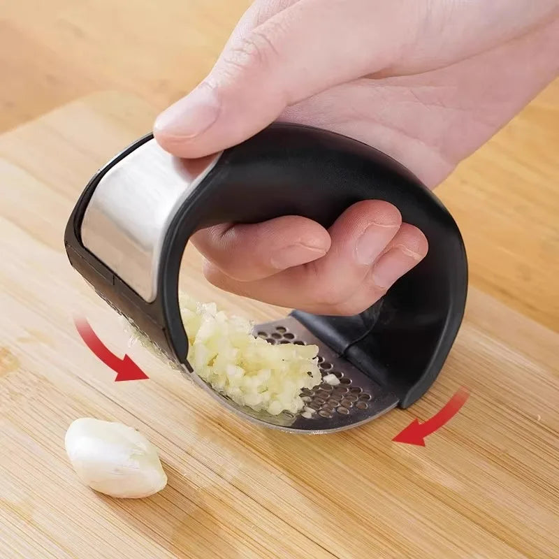 Manual Garlic Press, Stainless Steel Garlic Crusher & Puree Maker with Ergonomic Handle, Easy-Clean Design for Apartments