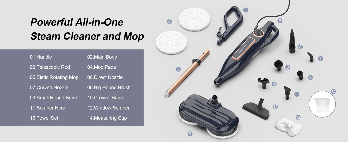 Steam Mop Cleaner with Rotating Mop Pad 10 in 1 Lightweight Spin Mop 1300W Powerful Floor Steamer for Home Hardwood Laminate VM6