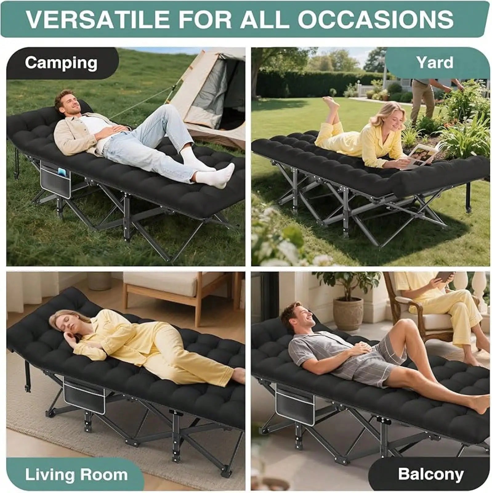 Folding Camping Cot For Adult, Portable Sleeping Cot With Mattress, For Camp With Carry Bag For Home, Office, Travel, Vacation.