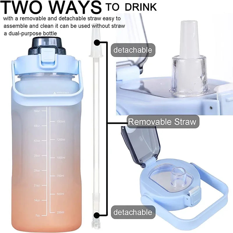 2 Liter Large Capacity Sports Water Bottle Leak Proof Colorful Plastic Cup Drinking Outdoor Travel Portable Gym Fitness Jugs