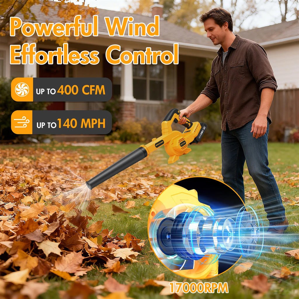 21V Brushless Leaf Blower Kit 150CFM Cordless Handheld Turbo Blower with Two 2.0Ah Batteries for Leaves Lawn Care Patio Dust