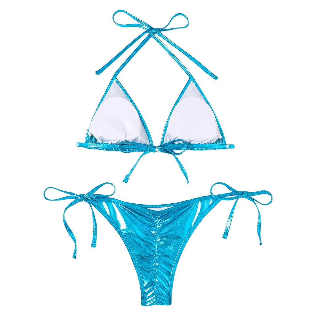 Bathing Suit For Women Tummy Control Women Bikini Sets Shiny String Padded Triangle 2 Pieces Swimsuit Bikini Women Swimwear 2025
