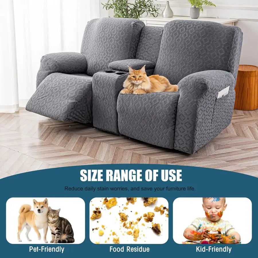 Waterproof Recliner Loveseat Cover with Console,Stretch Reclining Sofa Covers with Pockets,Lazy Boy Recliner Slipcovers,Leakproo