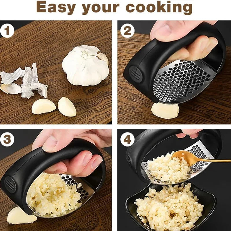 Manual Garlic Press, Stainless Steel Garlic Crusher & Puree Maker with Ergonomic Handle, Easy-Clean Design for Apartments