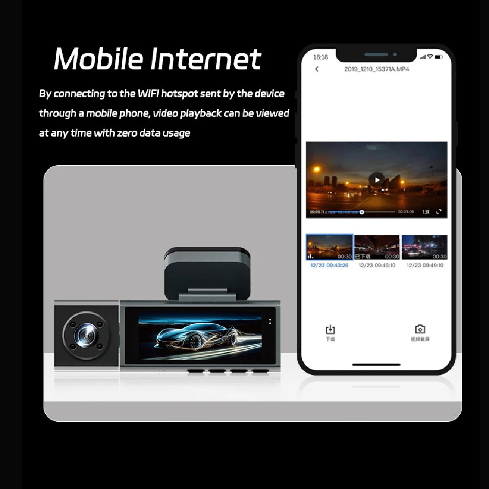 WiFi Car Dvr HD 1080P 3way Dash Cam Front Inside Rear Wide Angle Night Vision G-sensor Loop Recording Camera Vehicle Accessories