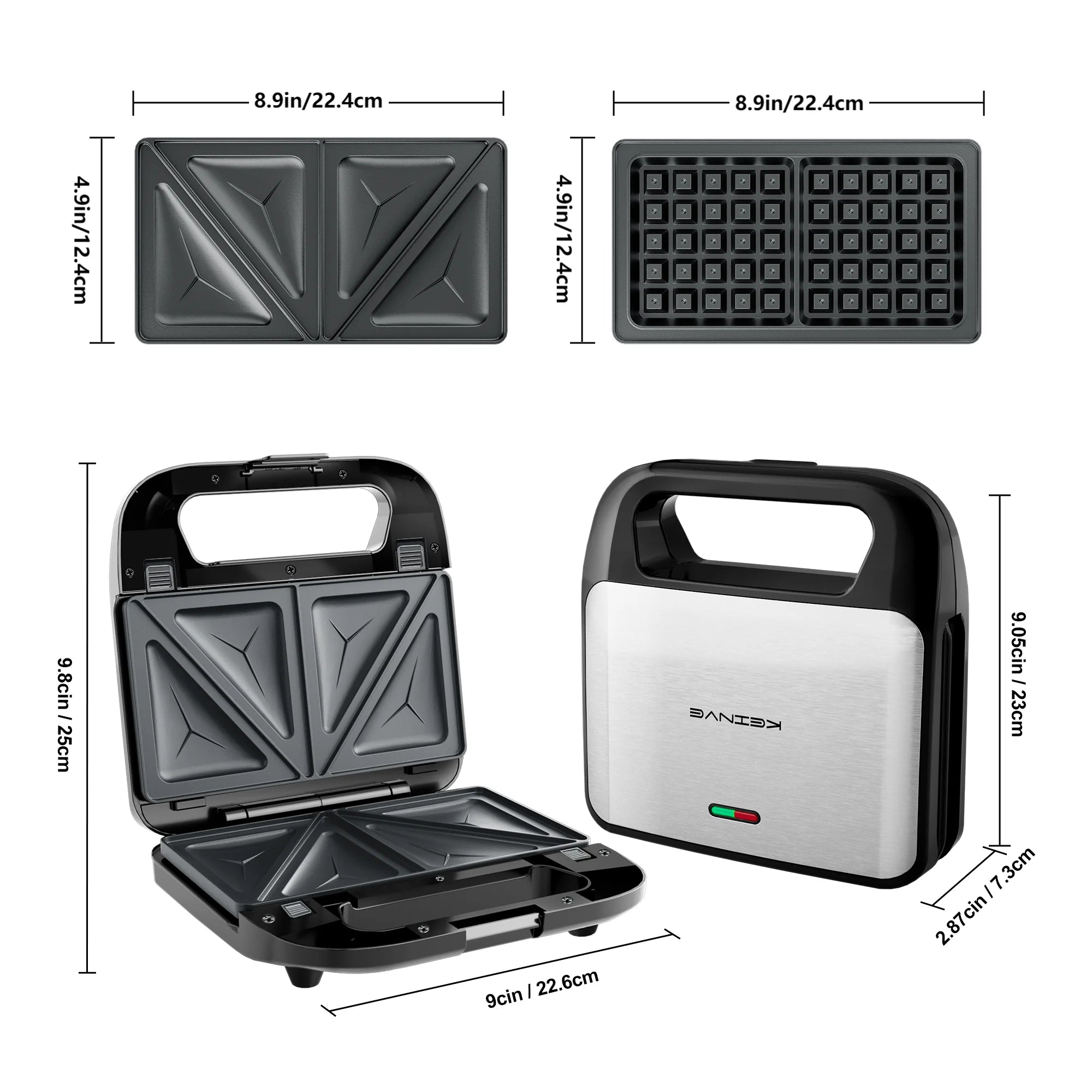 3-in-1 Sandwich Maker, Panini Press & Waffle Iron - Indoor & Outdoor Electric Grill with Removable Non-Stick Plates, 750W