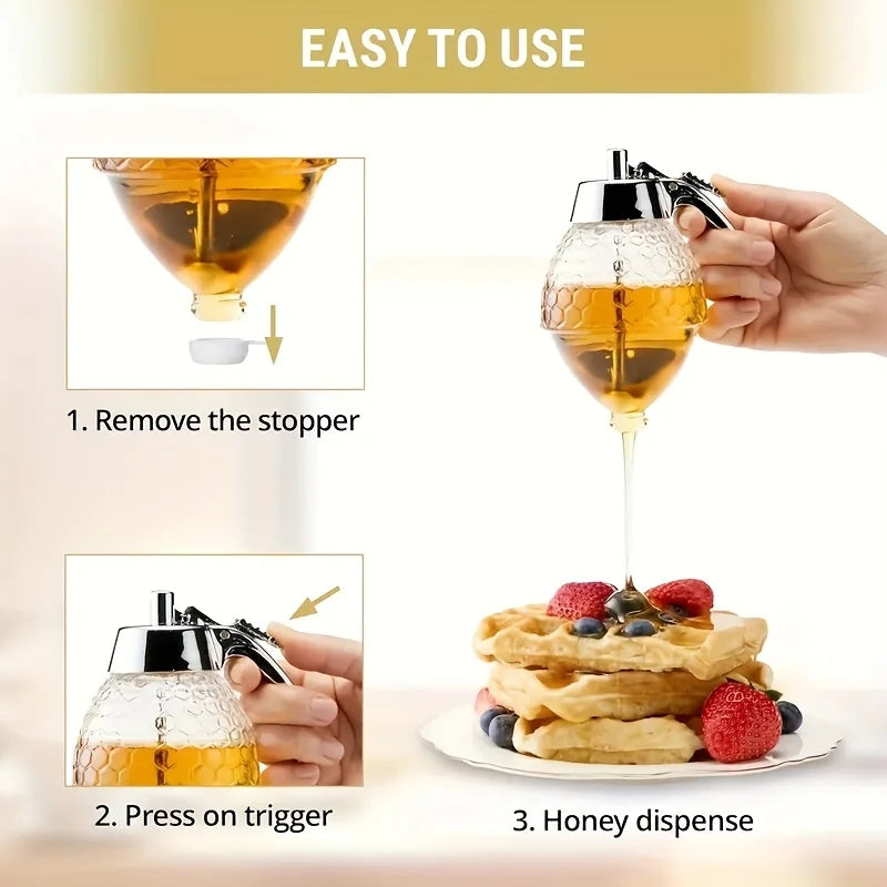 Honey Dispenser with Stand, Versatile Kitchen Tool for Syrups Sauces Olive Oil Chocolate Condensed Milk
