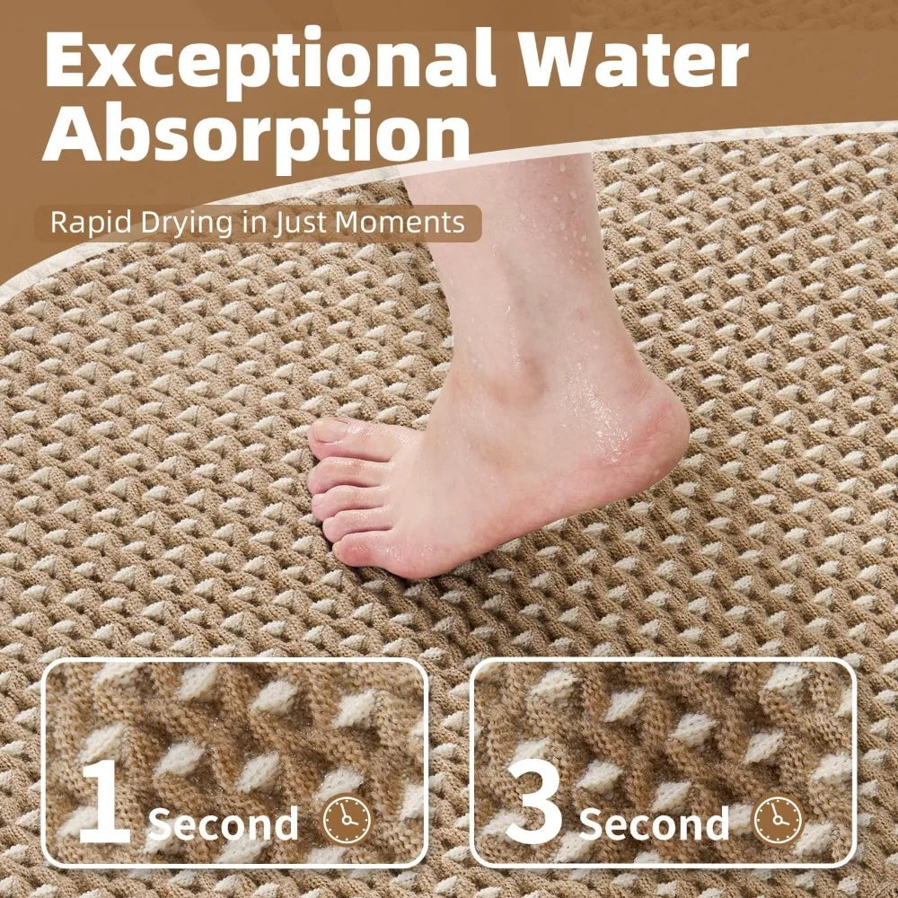 Checkered Bath Mat, Super Absorbent Non Slip Bath Mats for Bathroom Floor 3D Two Tone Woven Bathroom Mat with Tassels Machine W