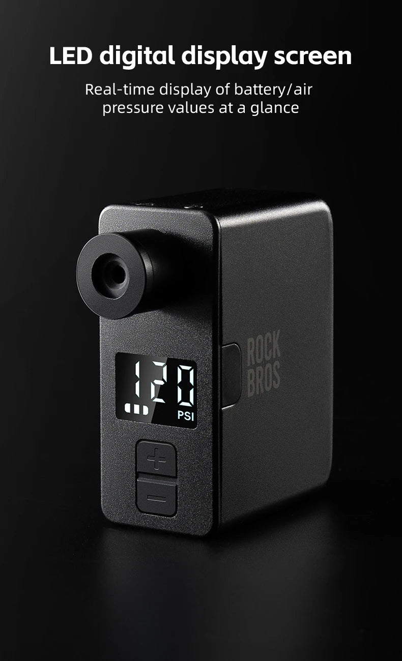 ROCKBROS Portable Mini Electric Bicycle Pump 120PSI Type-C Bike Tire Air Inflator Pump MTB Road AV FV Valve Cycling Pump