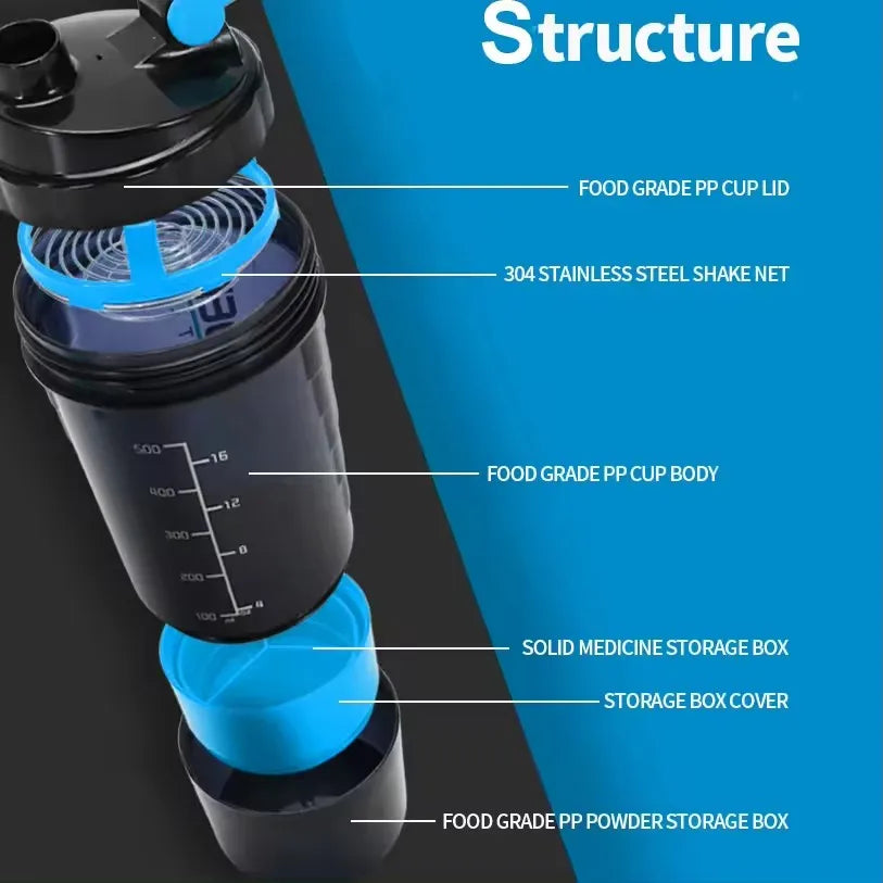 Shaker Cups Portable Protein Powder Shaker Water Bottles Outdoor Sports Milkshake Kettle Gym Fitness Mixing Shake Bottle