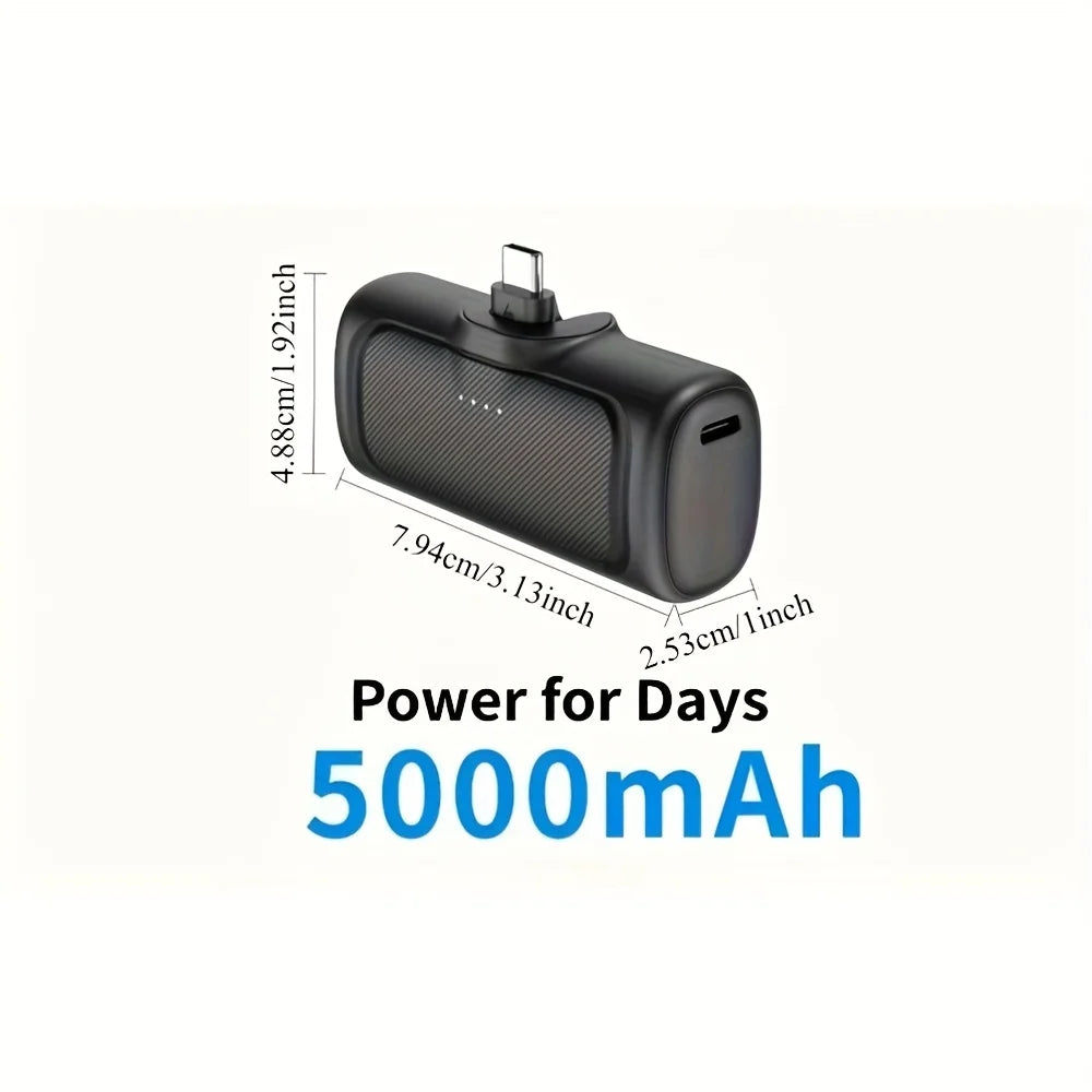22.5W Fast Charging, 5000mAh Compact Portable Power Bank, USB-C Power Bank, Fully Compatible, USB Type-C, Dual-Mode Charging