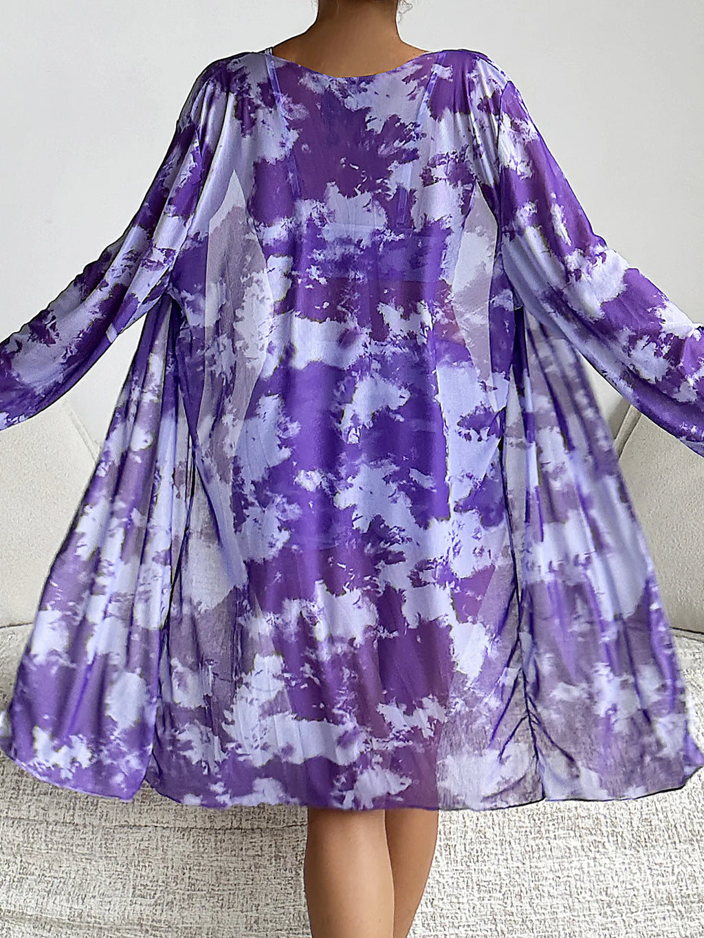 Bikini three piece printed belly covering long sleeved cover shirt tie dye swimsuit women's hot spring belly covering