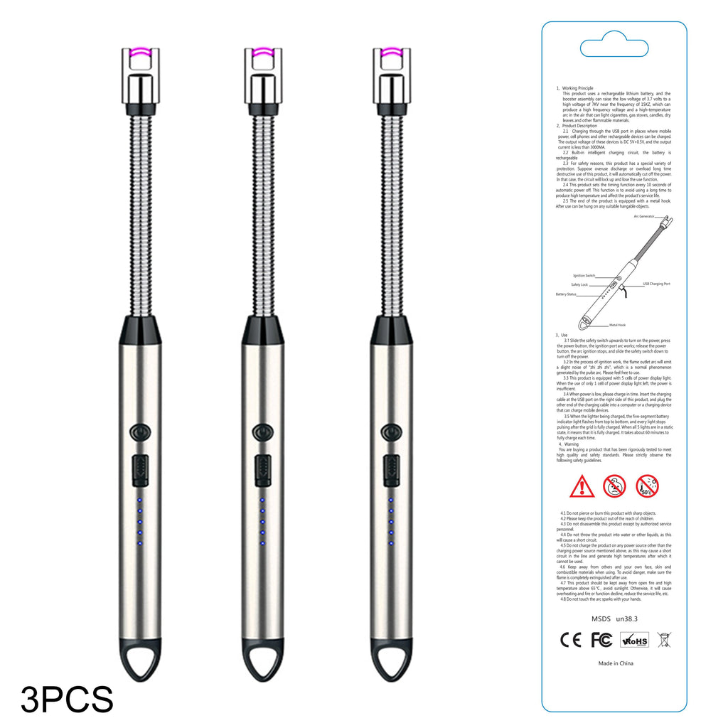3pcs Rechargeable Electric Lighters, TYPE-C Plasma Arc Kitchen Lighter, Windproof Arc Lighter, Candle Lighter, BBQ Grill Lighter