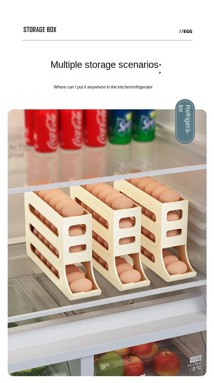 4 Layer Automatic Rolling Egg Dispenser Refrigerator Storage Box Fridge Organizer Rack for Kitchen