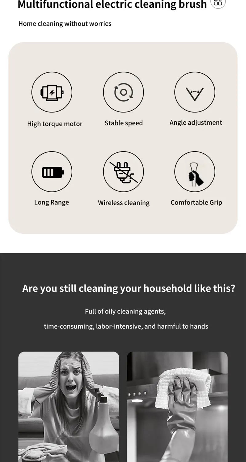 9-in-1 Electric Rotating Cleaning Brush, Wireless Shower Scrubber with Replaceable Heads and Adjustable Telescopic Handle