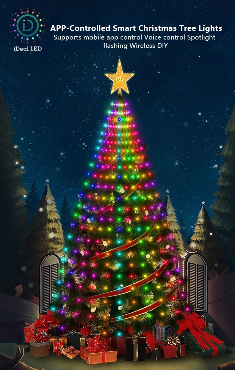 Smart Christmas Tree Lights with Remote & App Control 400 RGB LED Beads Music Sync Timer for Festive Holiday Christmas Decor