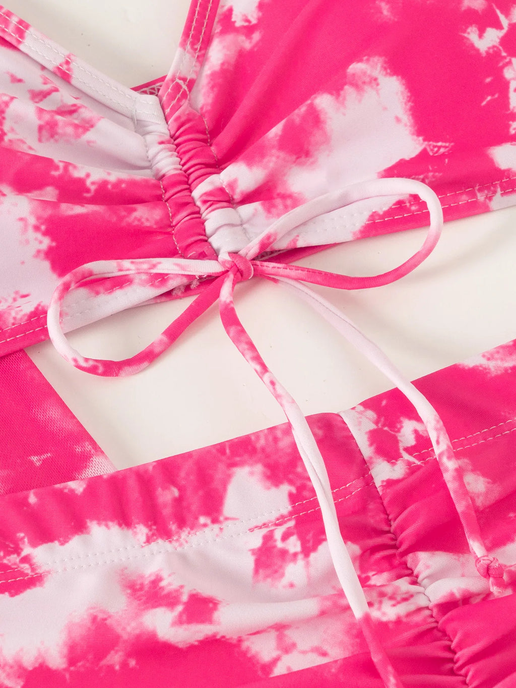 Bikini three piece printed belly covering long sleeved cover shirt tie dye swimsuit women's hot spring belly covering