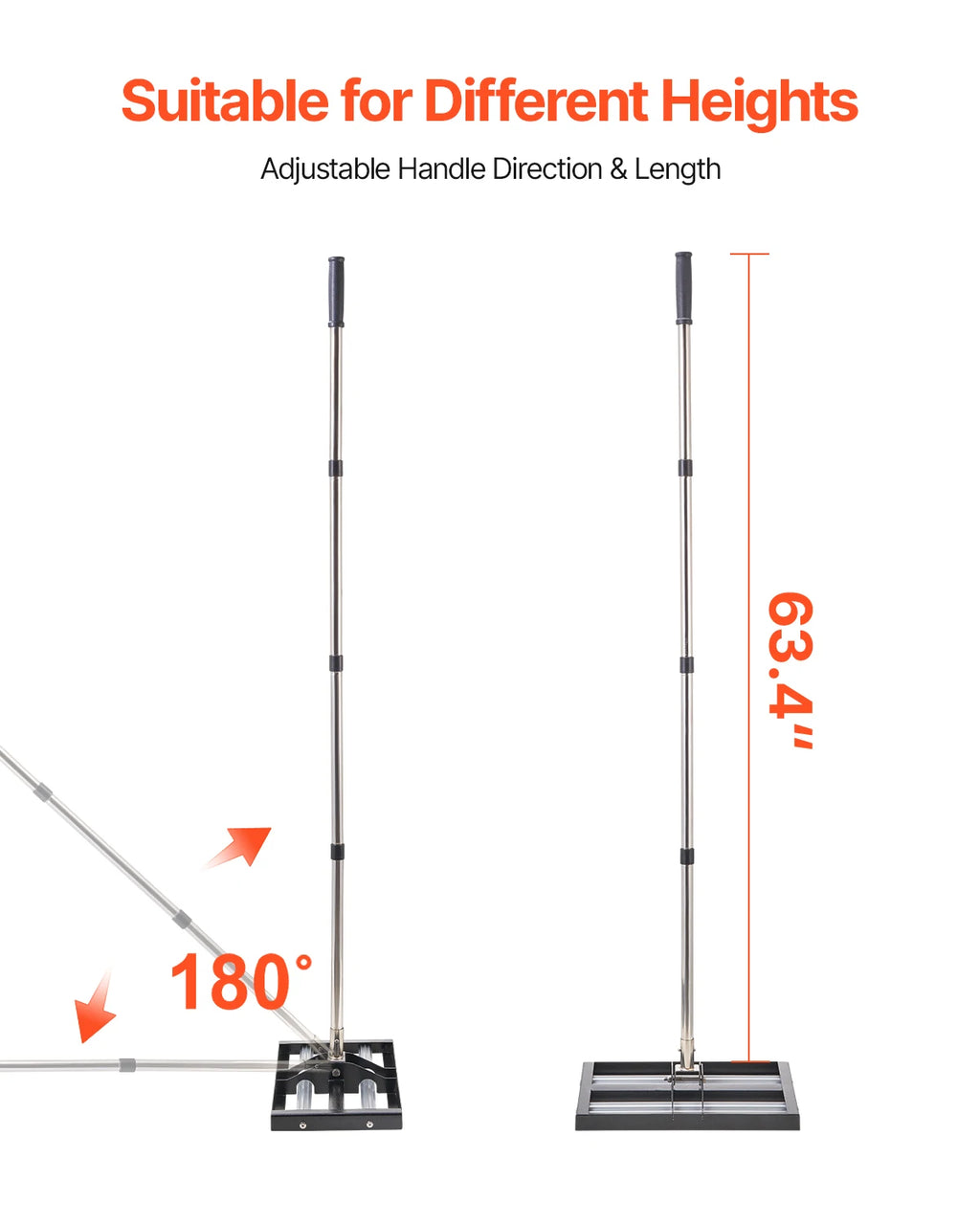 VEVOR Lawn Leveling Rake with Roller Stainless Steel Lawn Leveler with Adjustable Handle Effort Saving Lawn Level Tool for Yard