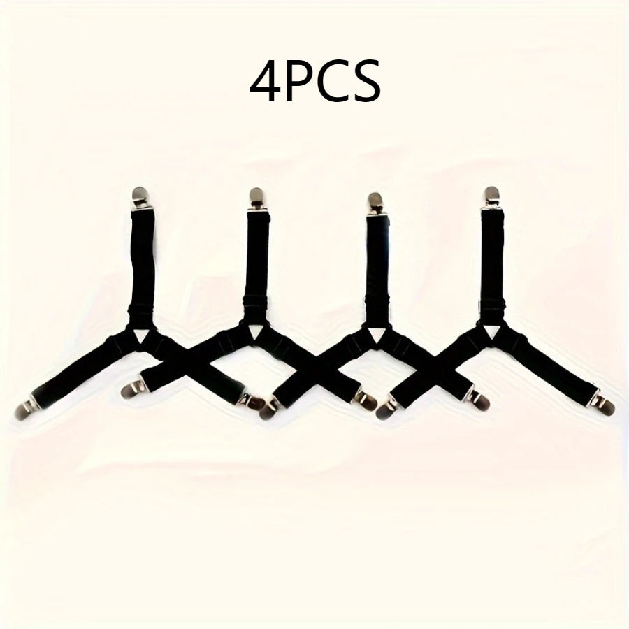 4Pcs Black Anti Slip Triangular Bed Sheet Fixator Adjustable Elastic Straps Tablecloth Holder Mattress Cover Grips