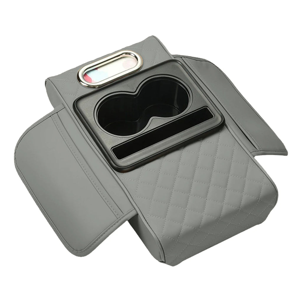 Car Armrest Cushion Extender with Cup Holder and Tissue Box Multifunctional Storage for Most Vehicles Black Grey Brown Red